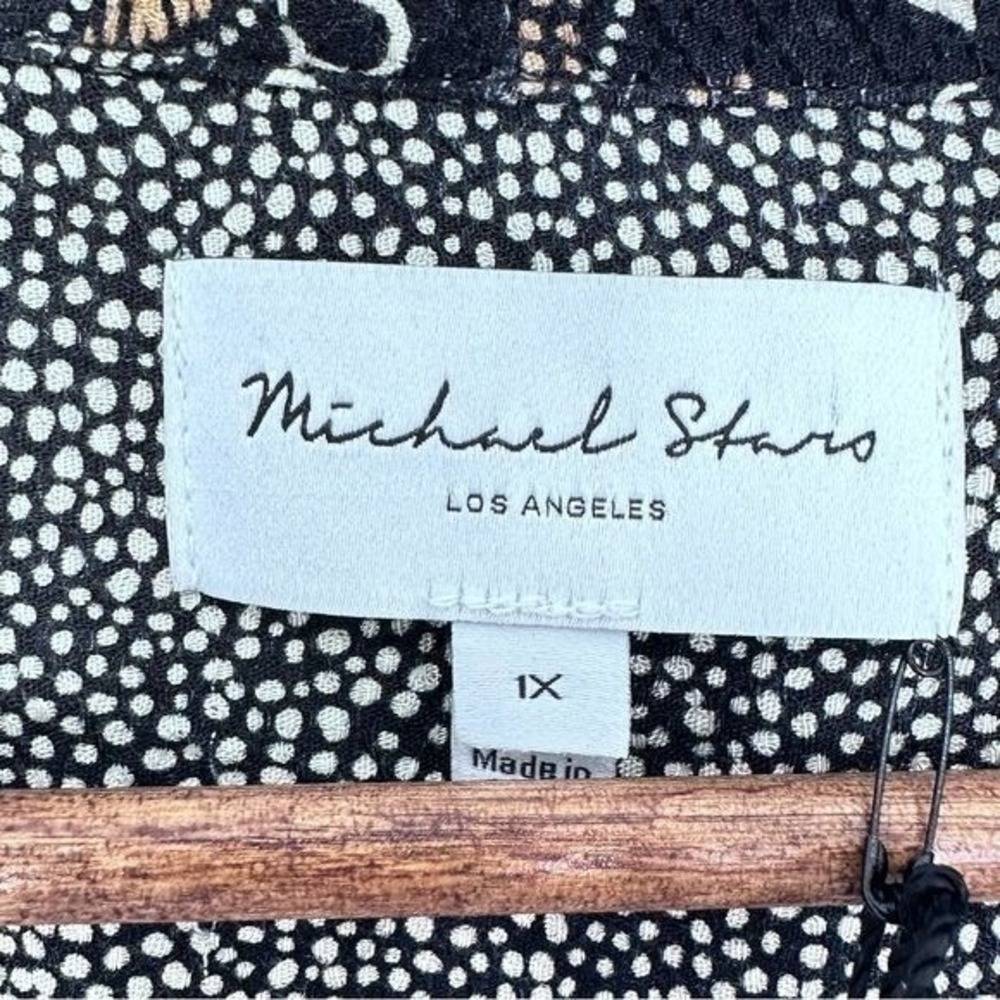 Michael Stars 1X Black Floral Printed Tie Bow Shirt Blouse Casual Office NEW - Picture 2 of 8